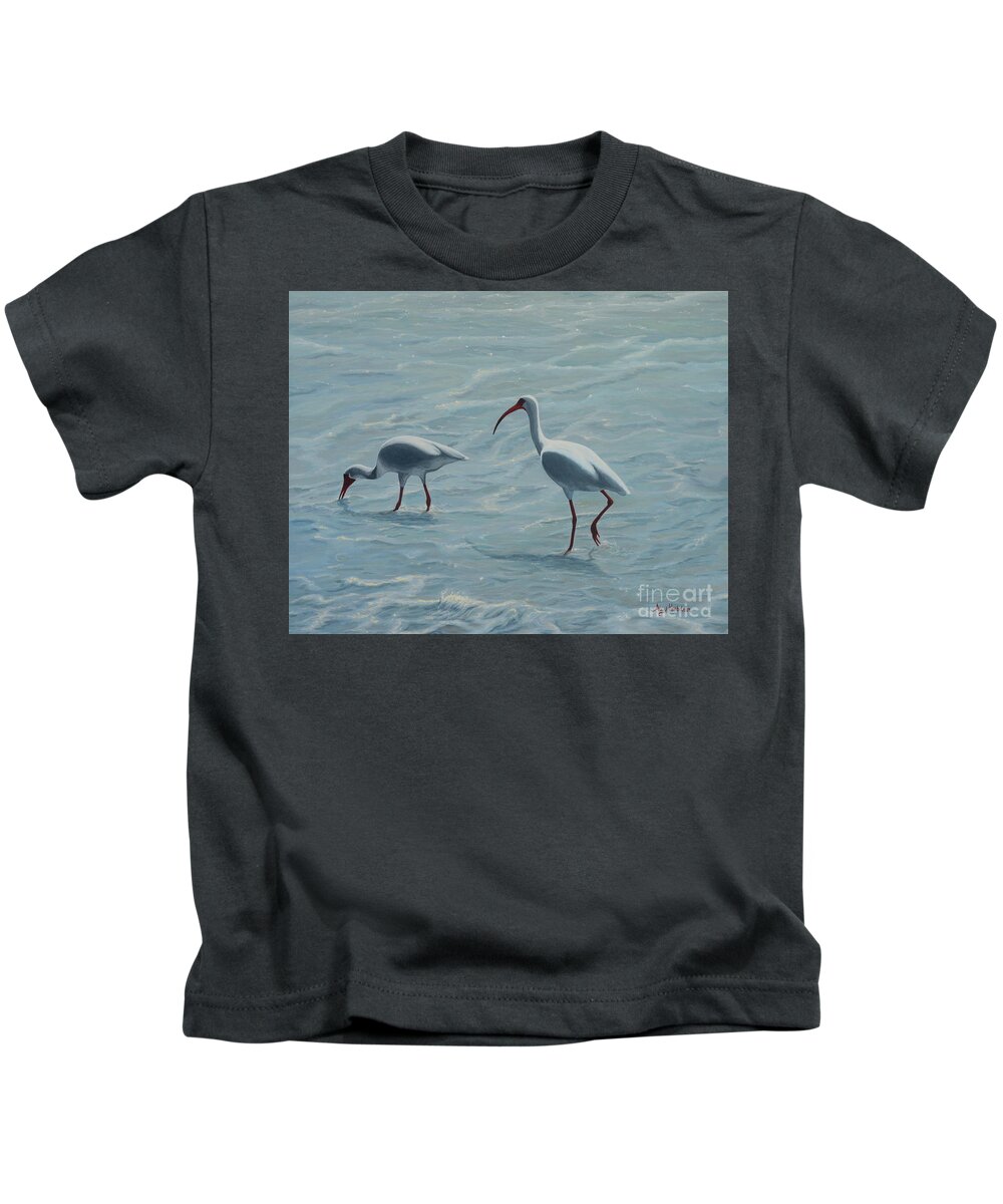 Ibis Kids T-Shirt featuring the painting Ibises at the Beach by Aicy Karbstein