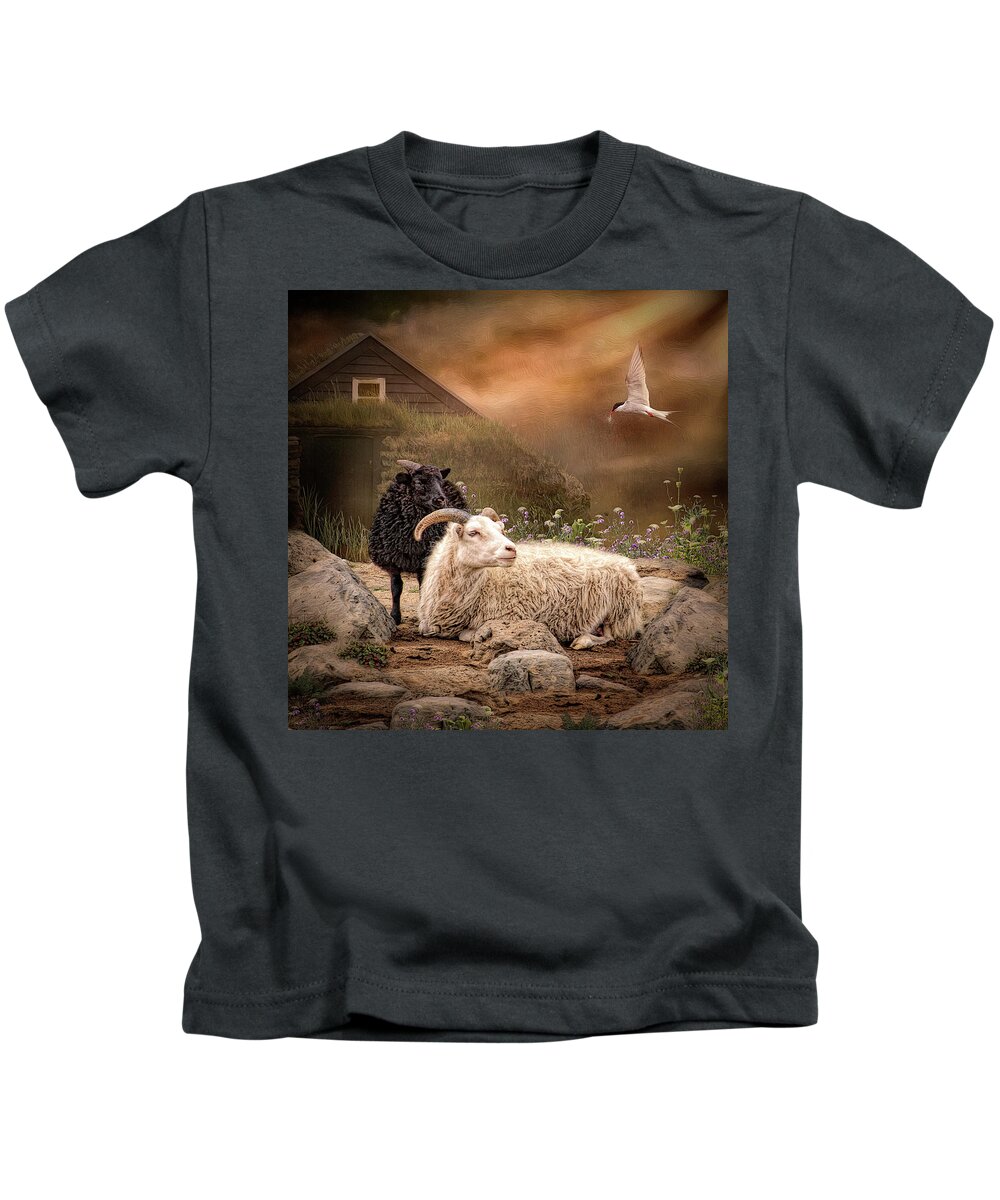Icelandic Sheep Kids T-Shirt featuring the digital art Icelandic Sheep by Maggy Pease