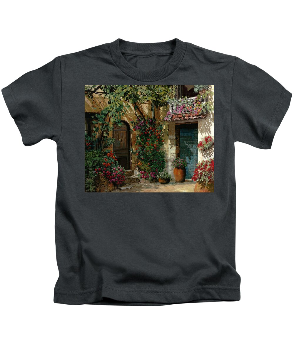 Landscape Kids T-Shirt featuring the painting Fiori In Cortile #1 by Guido Borelli