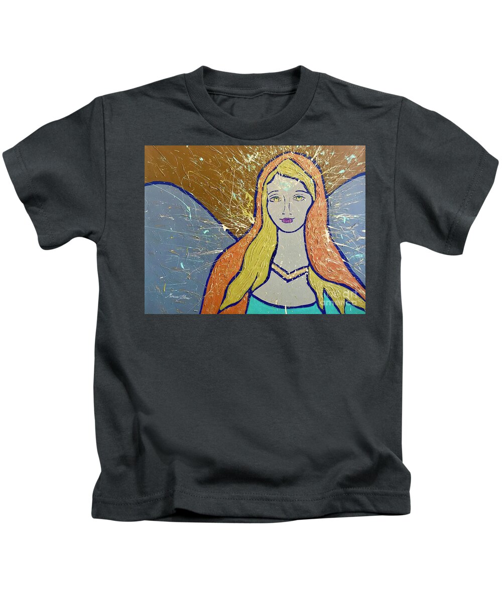 Angel Kids T-Shirt featuring the painting In sickness or health always pray by Monica Elena