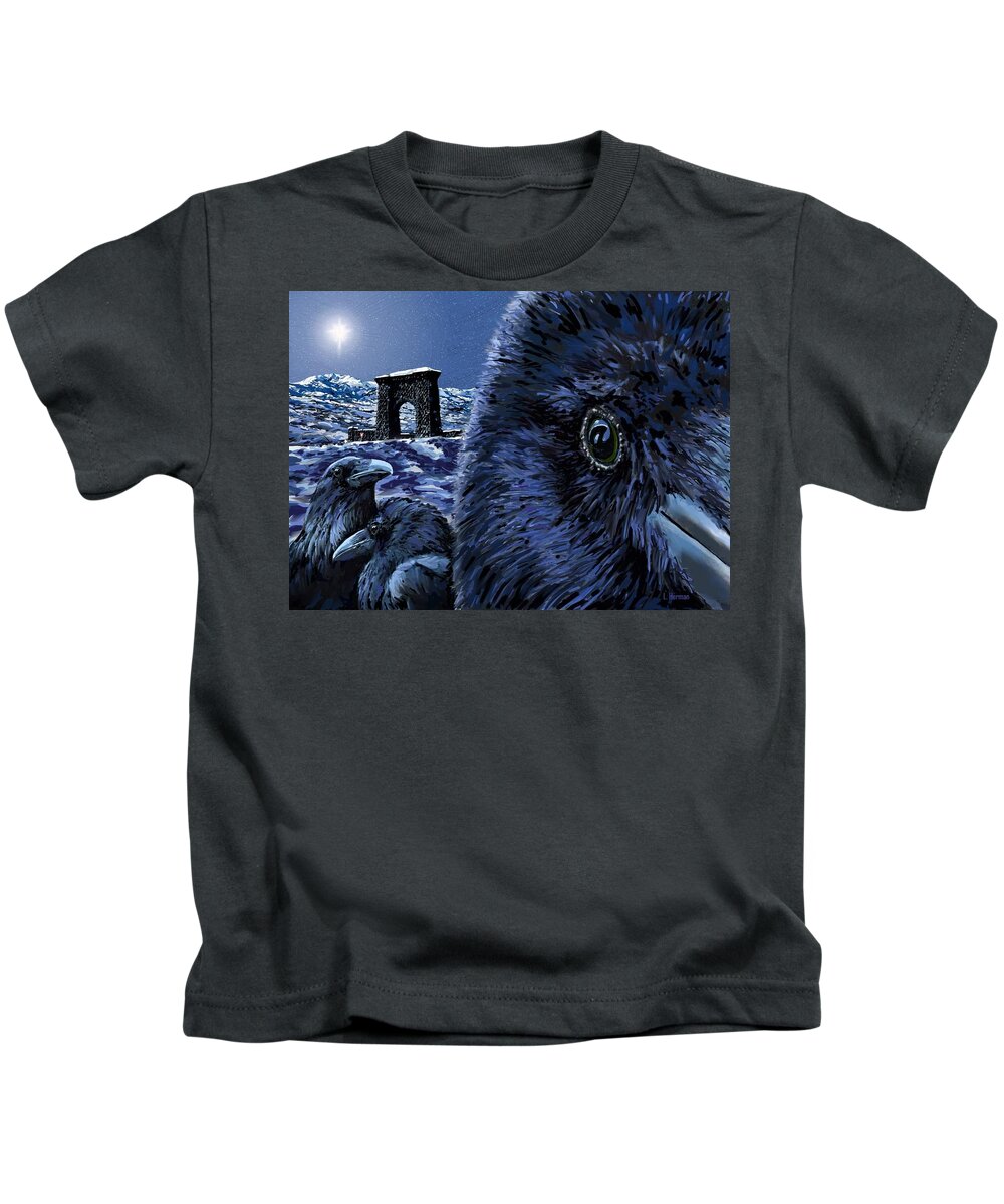Raven Kids T-Shirt featuring the digital art In the Eye of the Raven by Les Herman