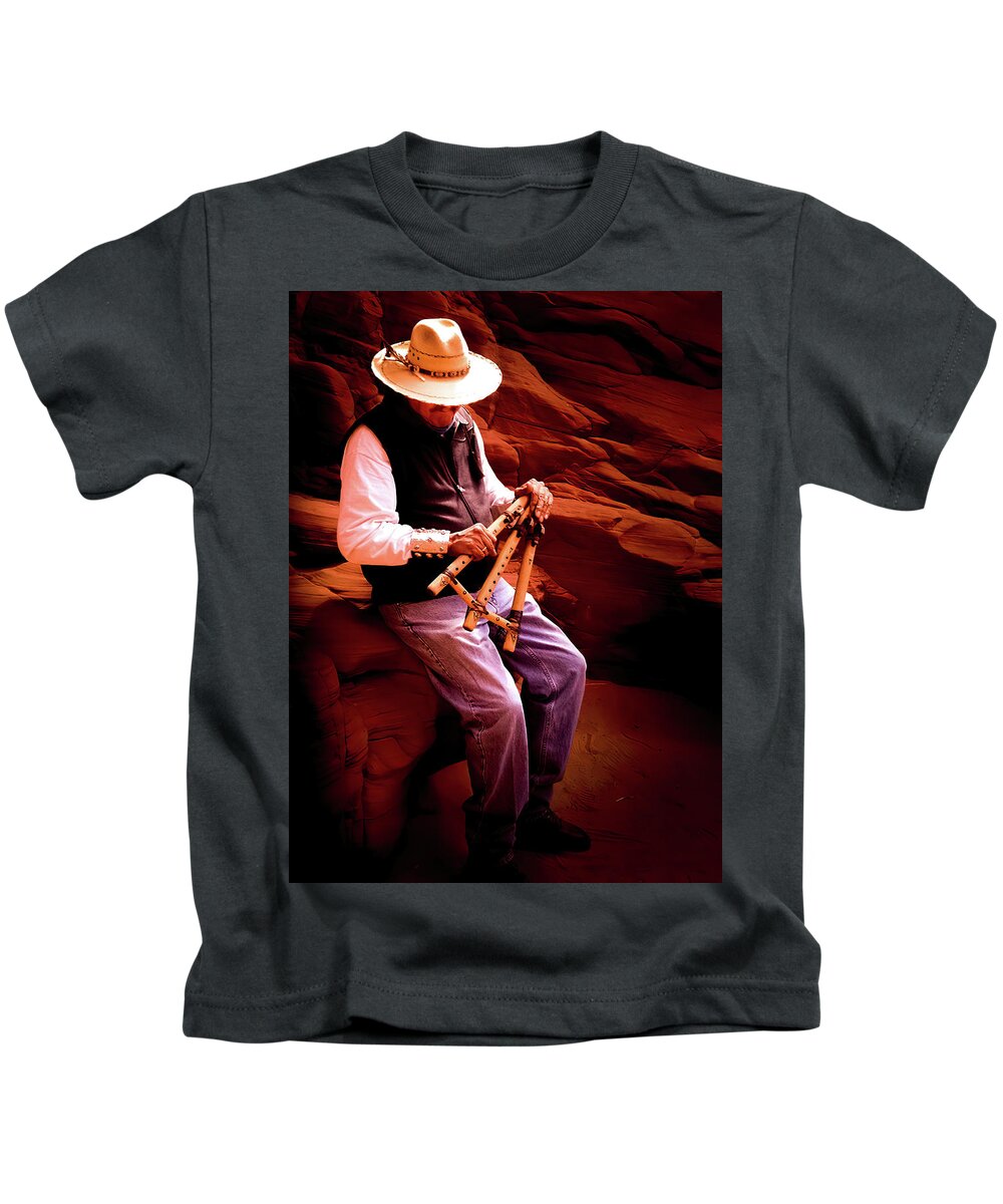 2017 Kids T-Shirt featuring the photograph Indian Flute Player by George Harth
