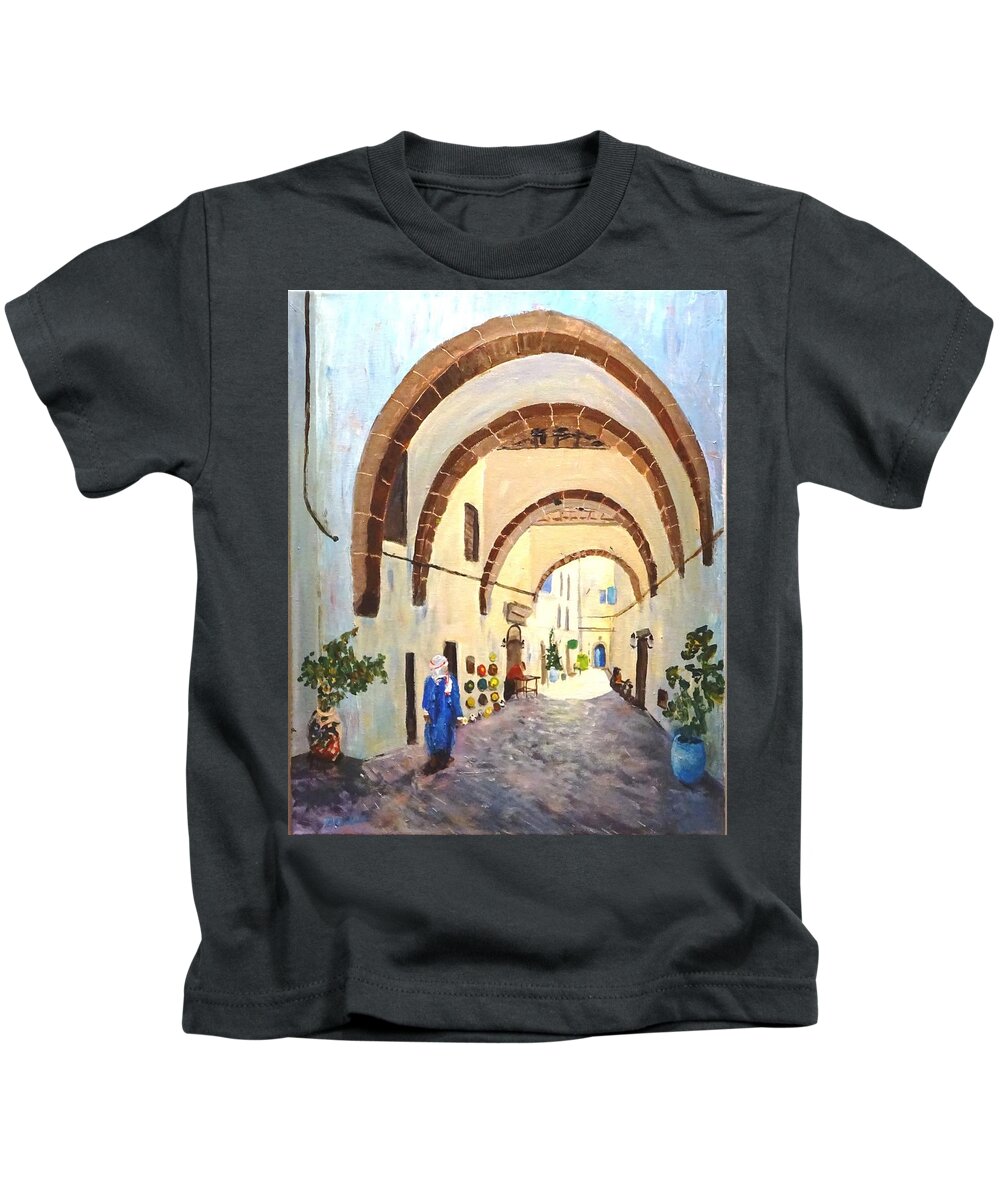 Medina Kids T-Shirt featuring the painting Into the Medina by Brent Arlitt