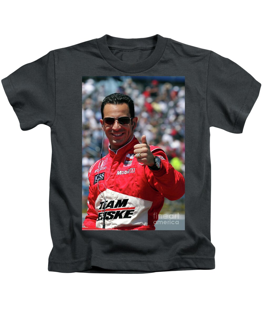 Indy;car;racing;motorsports;irl;newton Kids T-Shirt featuring the photograph Helio Castroneves IRL Racing by Pete Klinger