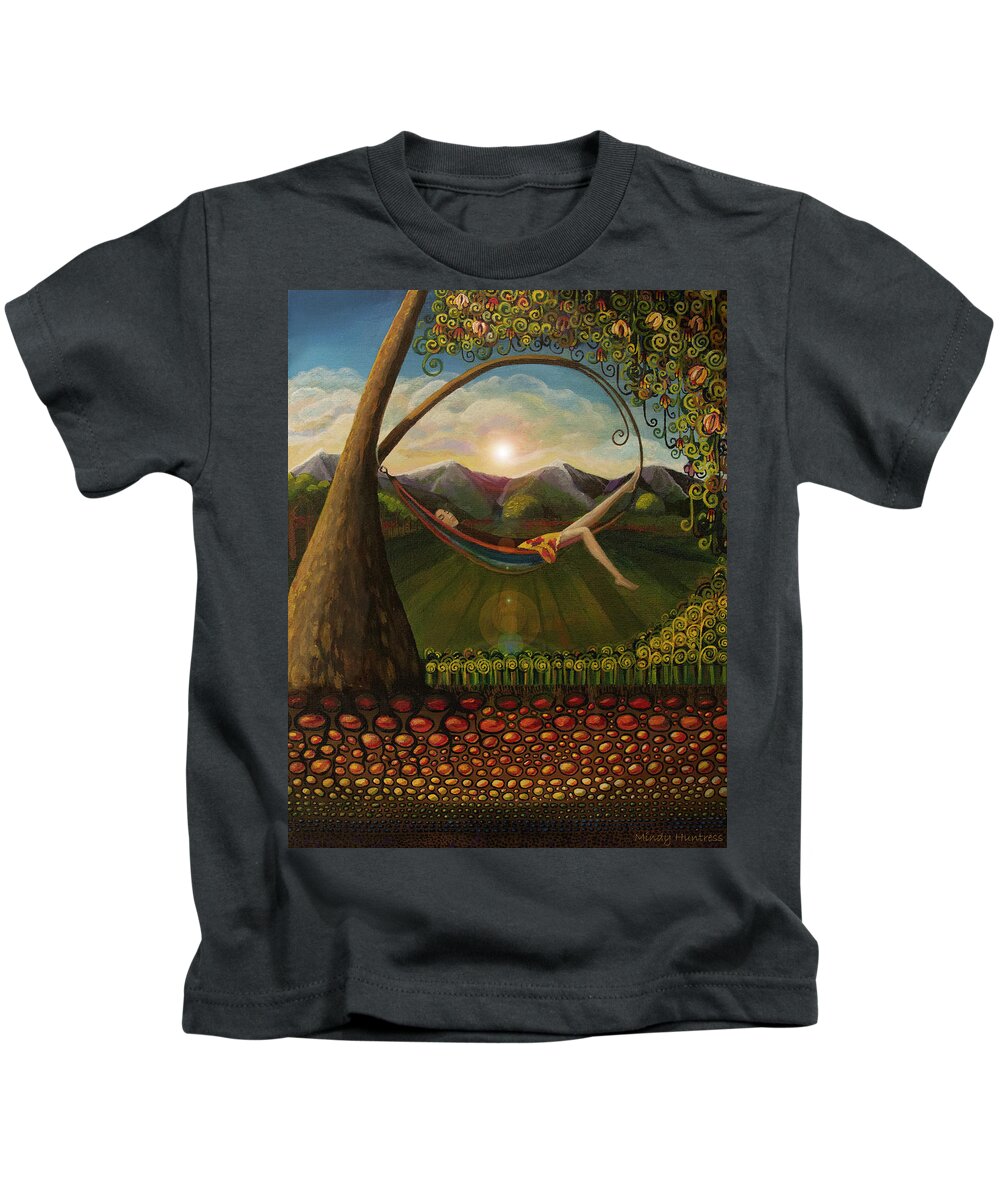 Pop Surrealism Kids T-Shirt featuring the painting It Feels Like Summer by Mindy Huntress