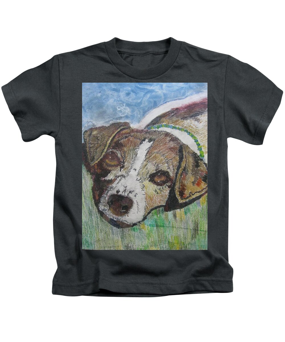 Dog Kids T-Shirt featuring the painting Jack Russel dog named Dexter by AJ Brown