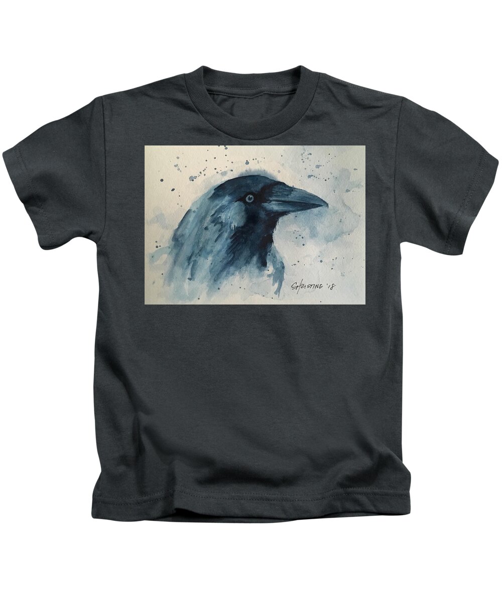 Jackdaw Kids T-Shirt featuring the painting Jackdaw by Christine Marie Rose