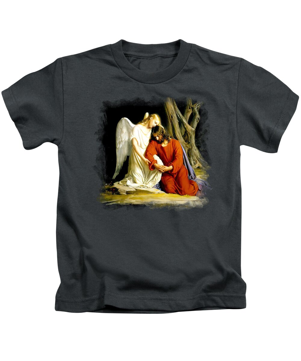 Jesus Kids T-Shirt featuring the mixed media Jesus Agony in the Garden of Gethsemane by Carl Bloch