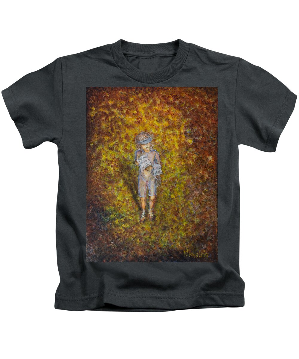 Child Kids T-Shirt featuring the painting Jesus Loves You 01 by Nik Helbig