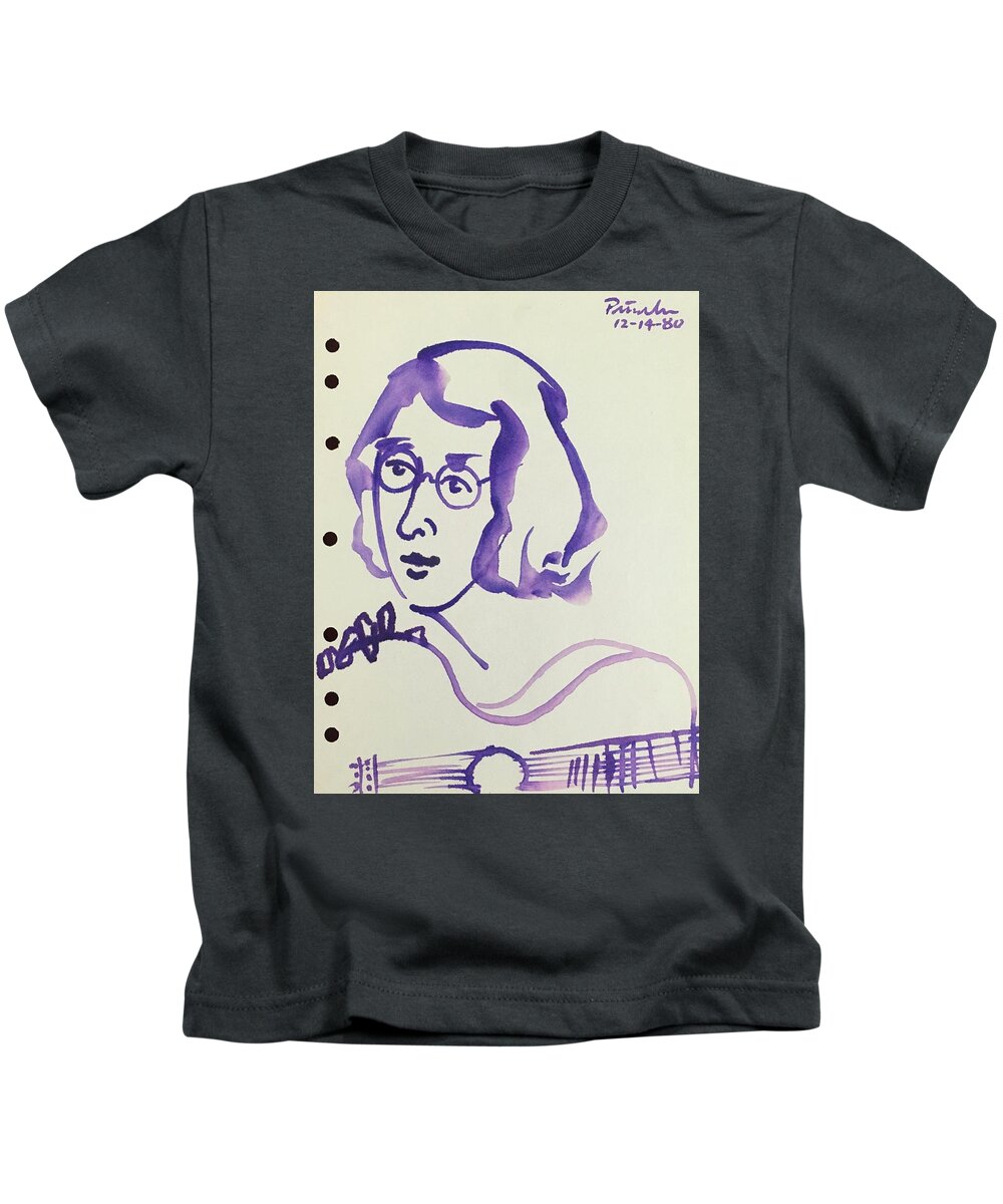 Ricardosart37 Kids T-Shirt featuring the painting John Lennon 12-14-80 by Ricardo Penalver deceased