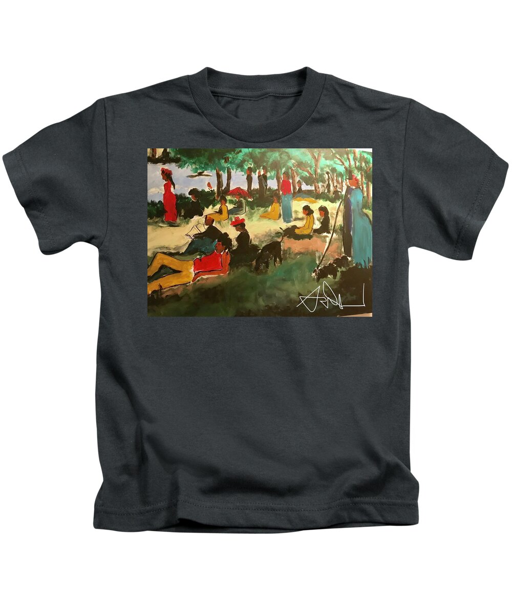  Kids T-Shirt featuring the painting Juneteenth by Angie ONeal