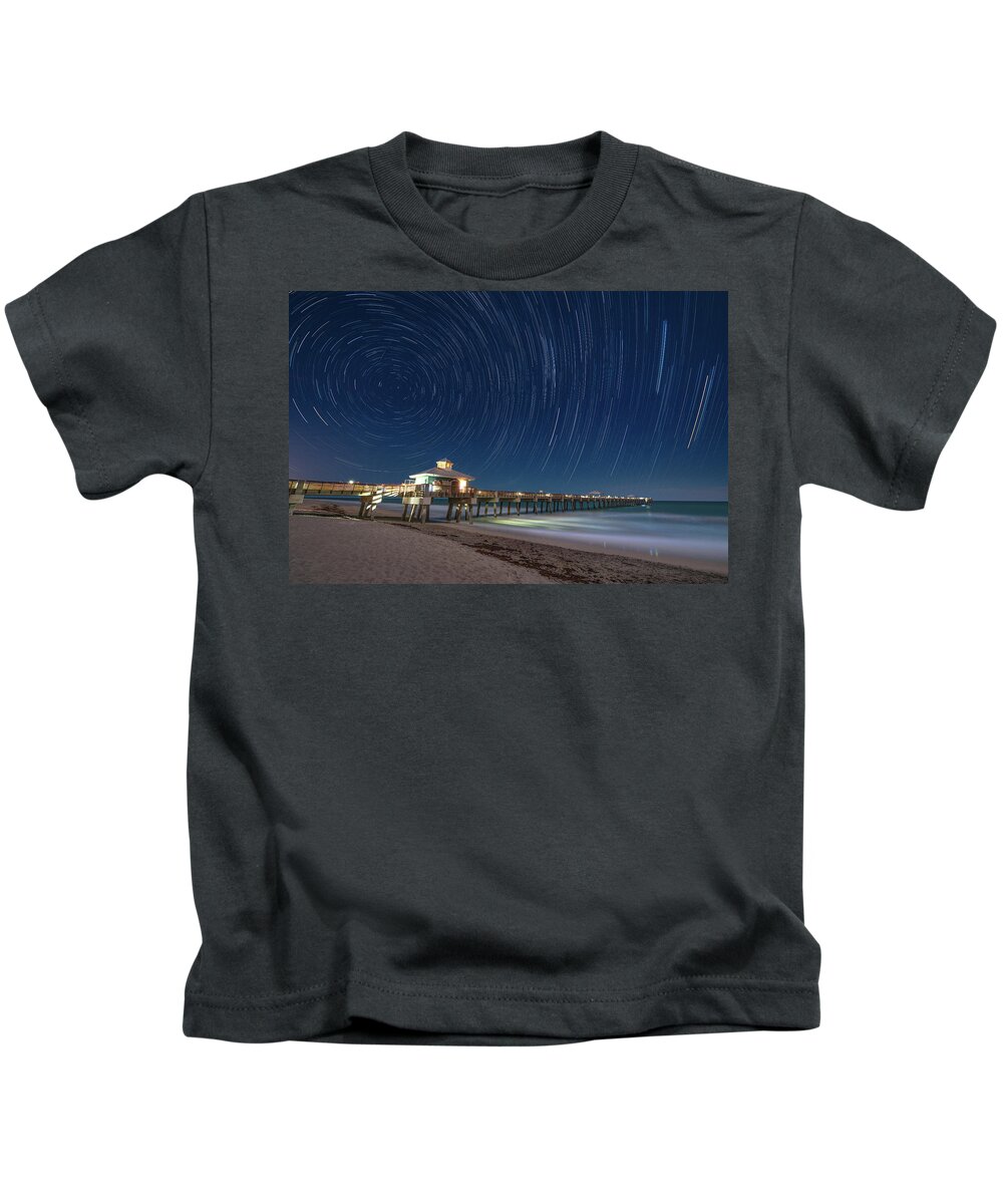 Juno Beach Pier Kids T-Shirt featuring the photograph Juno Beach Pier Under the Star Light by Kim Seng