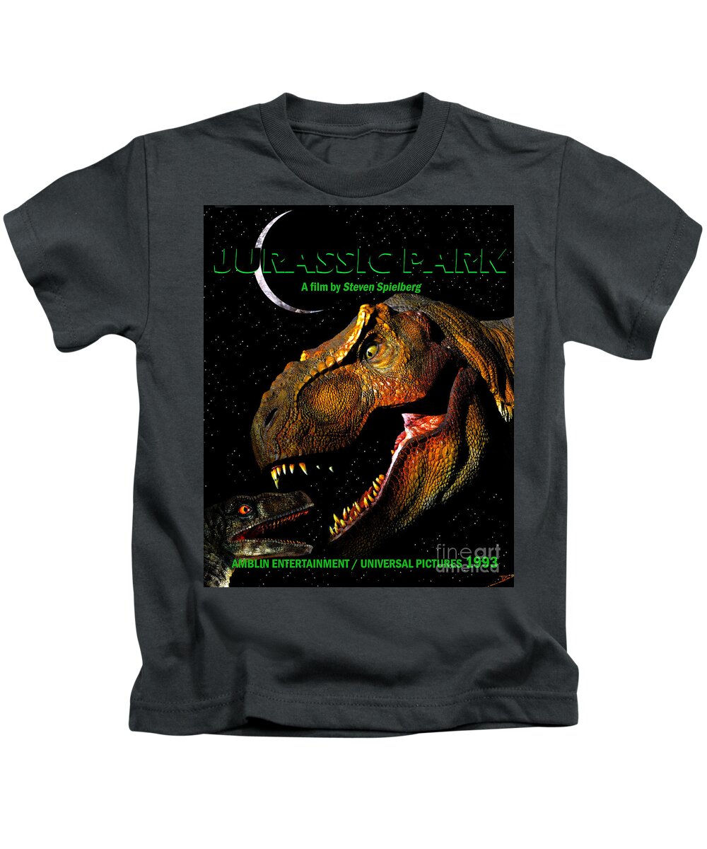 Jurassic Park Kids T-Shirt featuring the mixed media Jurassic Park retro movie poster by David Lee Thompson