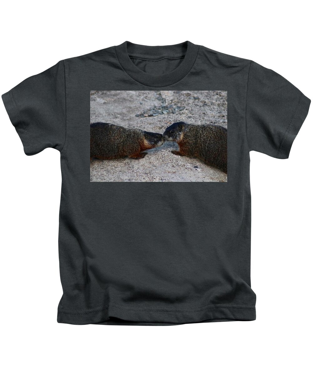 Marmot Kids T-Shirt featuring the photograph Kissin' Marmots by Yvonne M Smith