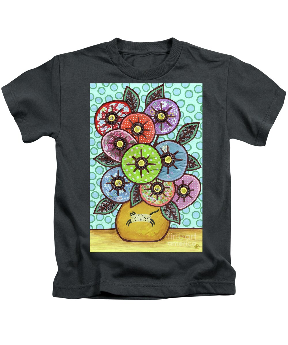 Flowers In A Vase Kids T-Shirt featuring the painting Kitty Cat Bouquet by Amy E Fraser