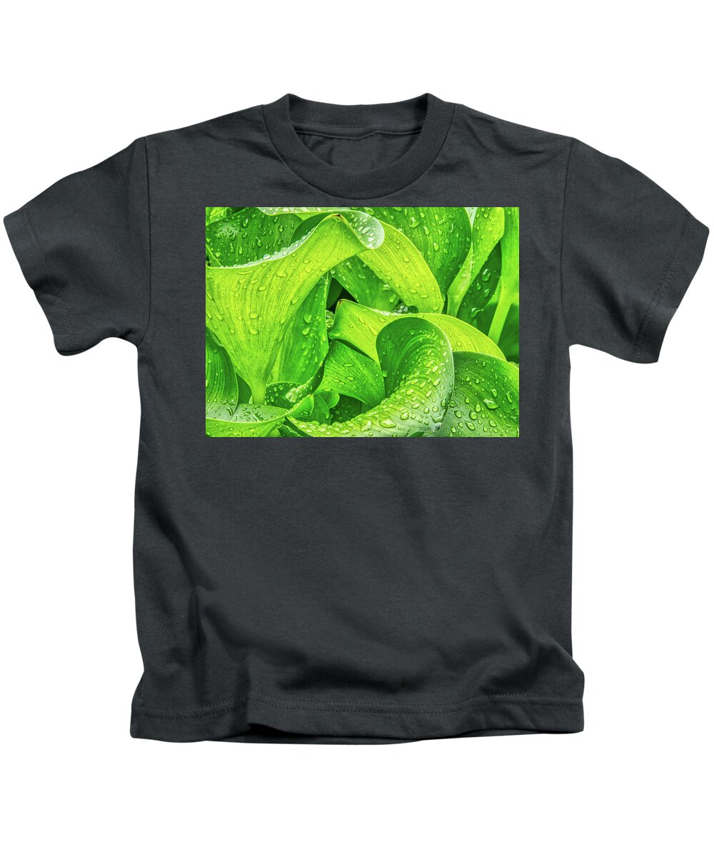 Water Kids T-Shirt featuring the photograph Koi Pond Leaves Abstract by Gary Slawsky