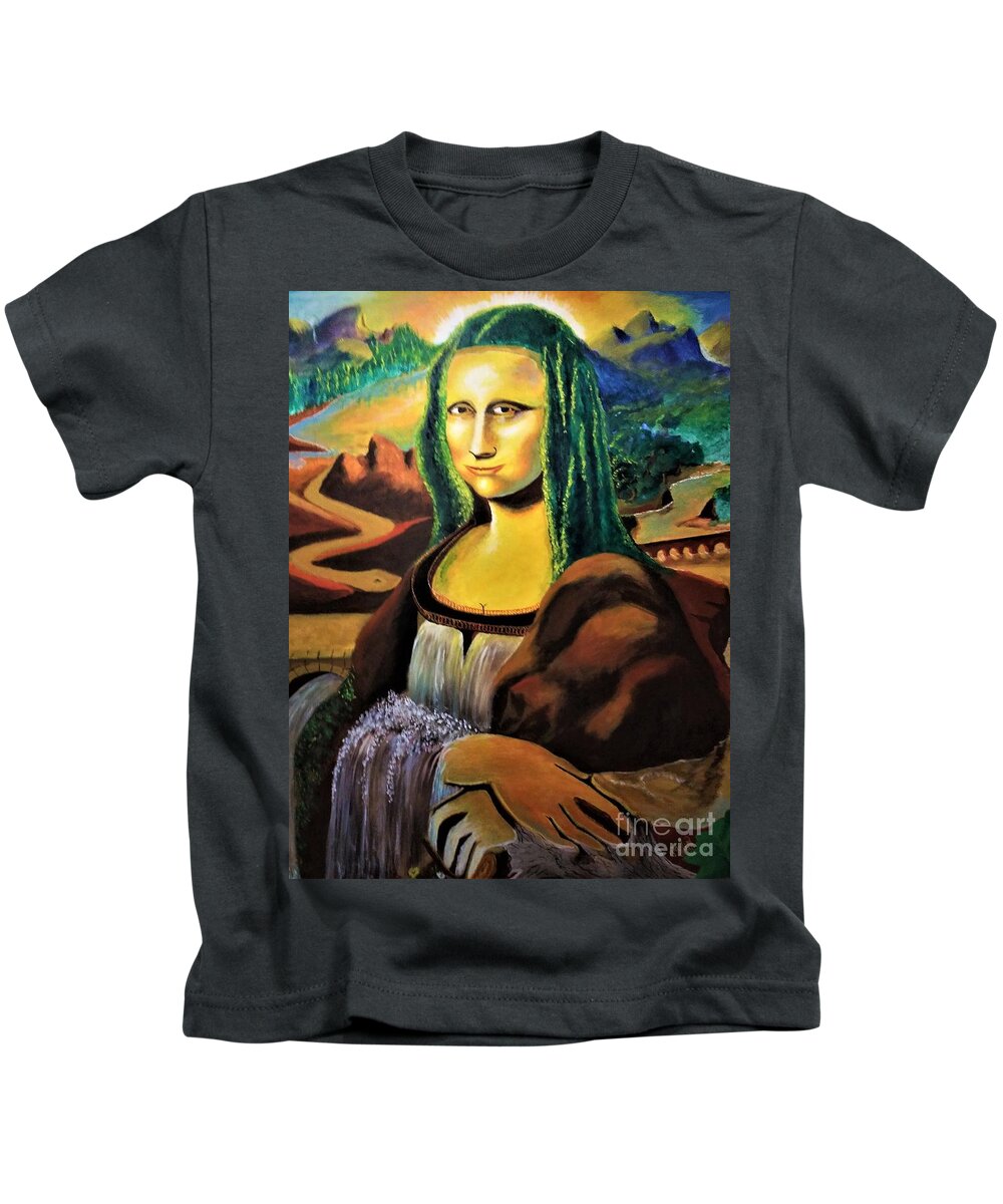 Mona Lisa; La Joconde; La Gioconda; Kids T-Shirt featuring the painting L E P I H Elle Est Paysage by David G Wilson