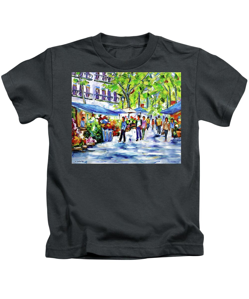 Market Street Kids T-Shirt featuring the painting La Rambla by Mirek Kuzniar