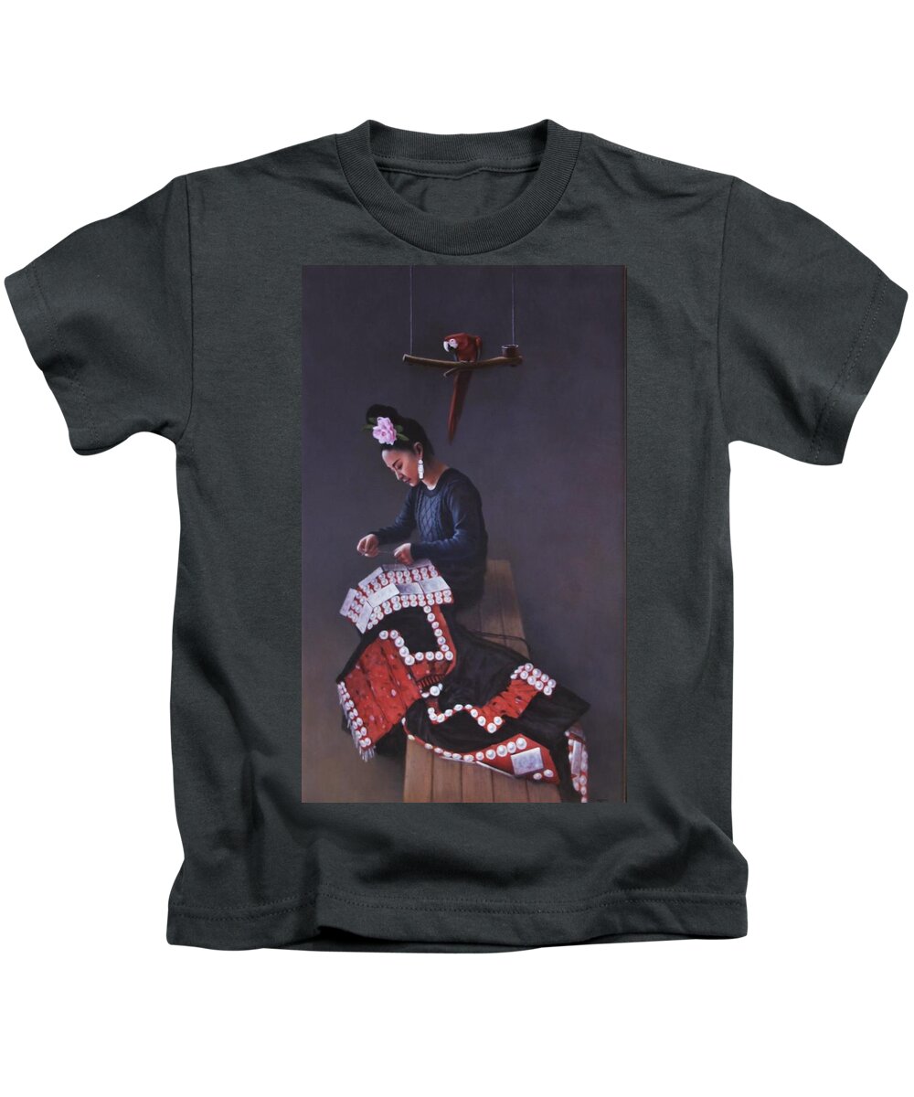 Realism Kids T-Shirt featuring the painting Labor of Love by Zusheng Yu