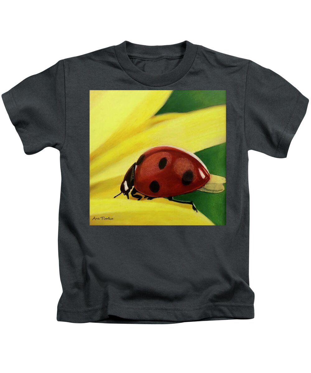 Ladybug Kids T-Shirt featuring the drawing Ladybug by Ana Tirolese