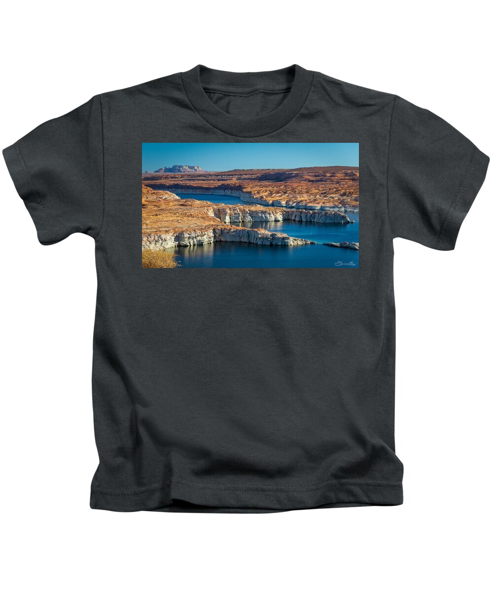 Lake Powell Arizona Crystal Blue Water Desert Cliffs Landscape Mountains Fstop101 Kids T-Shirt featuring the photograph Lake Powell Arizona by Geno Lee