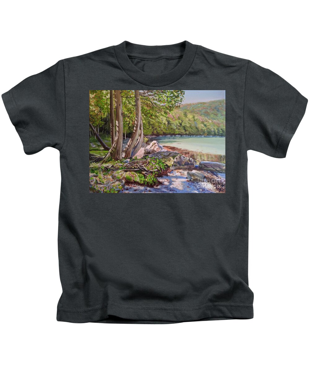 Lake Kids T-Shirt featuring the painting Lake Willoughby, Vermont by Deborah Bergren