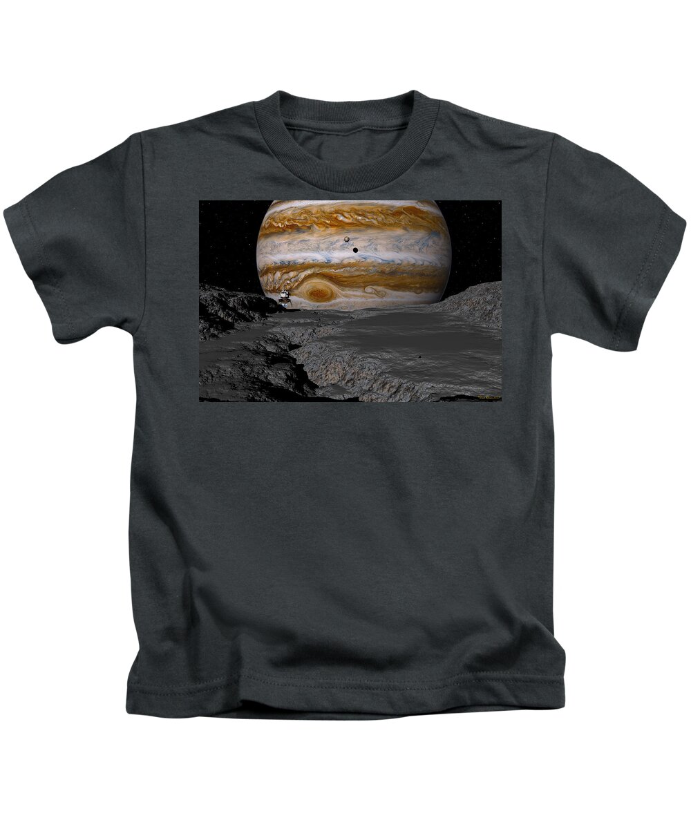 Spaceship Kids T-Shirt featuring the digital art Lander Intrepid over Callisto by David Robinson