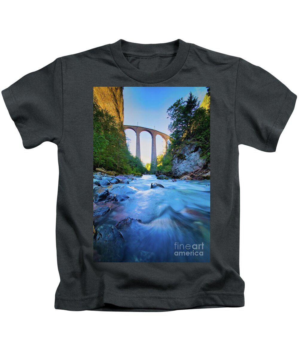Viadukt Kids T-Shirt featuring the photograph Landwasser Viadukt III by Thomas Nay
