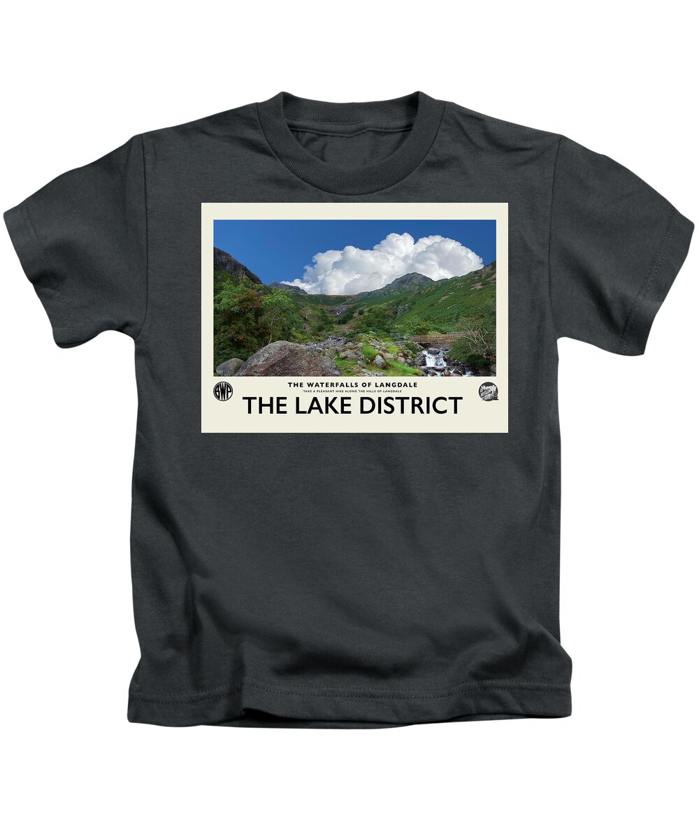 Lake District Kids T-Shirt featuring the photograph Langdale Waterfalls No3 Cream Railway Poster by Brian Watt