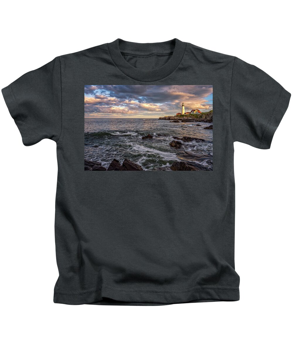 Cape Elizabeth Kids T-Shirt featuring the photograph Last Light At portland Head by Jeff Sinon