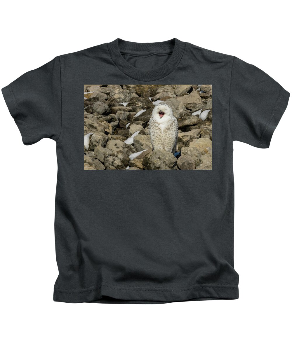 Animal Kids T-Shirt featuring the photograph Laughing Snowy Owl by Jack R Perry
