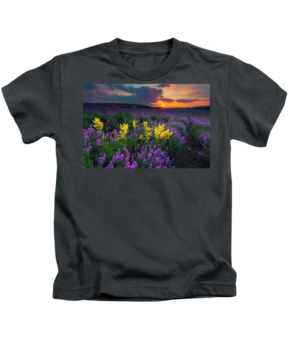 Bulgaria Kids T-Shirt featuring the photograph Lavenderscape by Evgeni Dinev