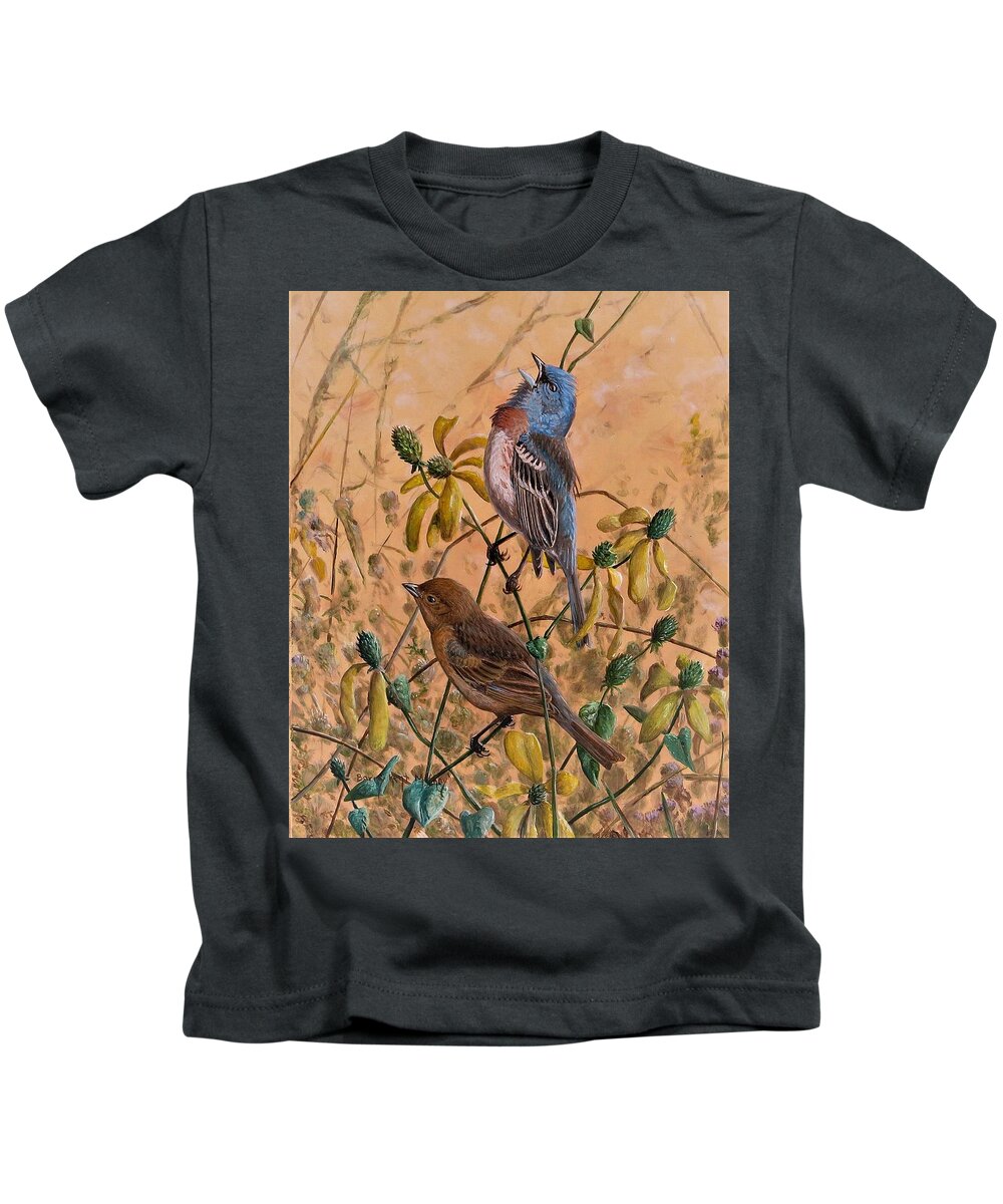 Lazuli Bunting Kids T-Shirt featuring the painting Lazuli Bunting by Barry Kent MacKay
