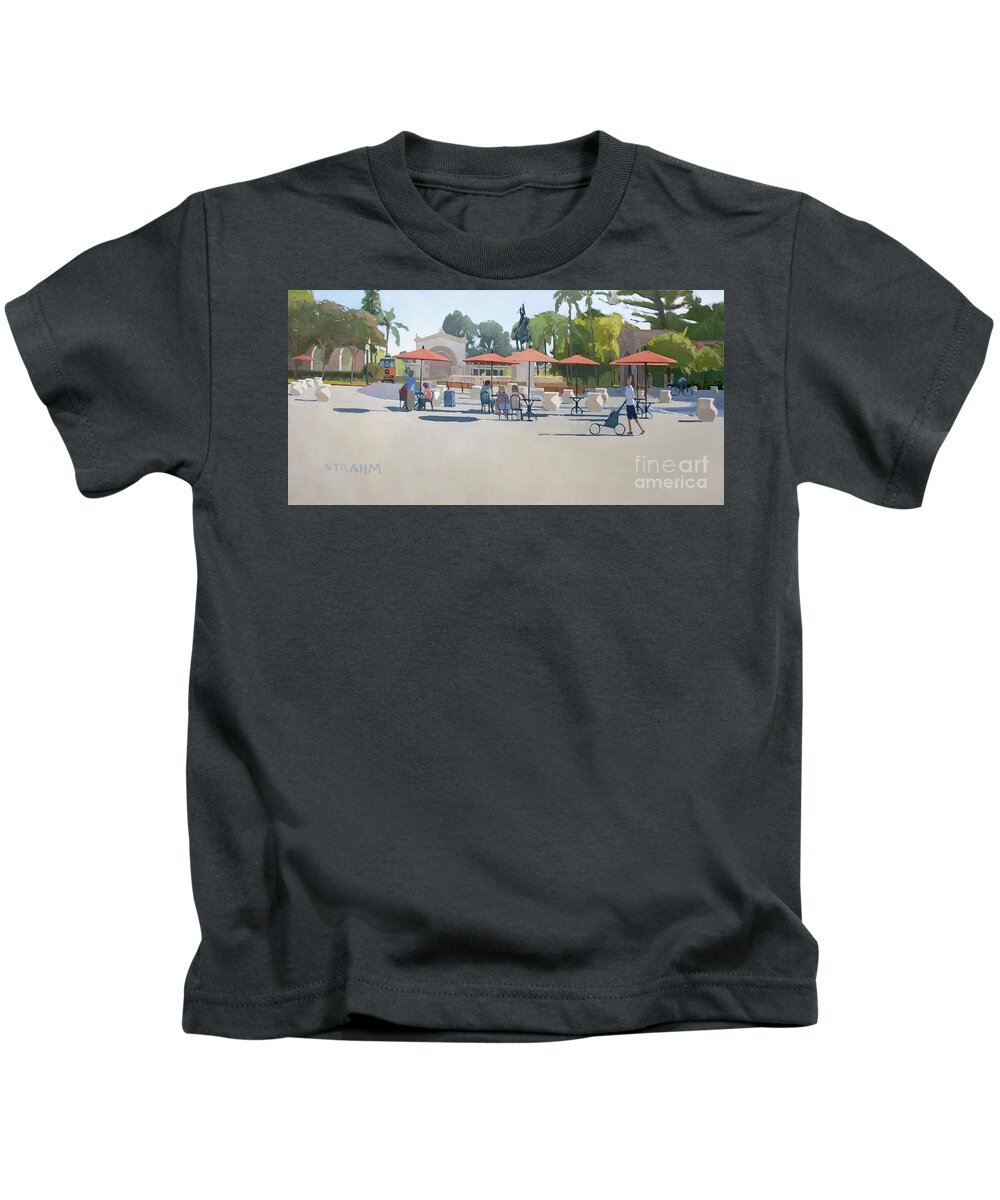 Balboa Park Kids T-Shirt featuring the painting Leisure Time, Balboa Park - San Diego, California by Paul Strahm