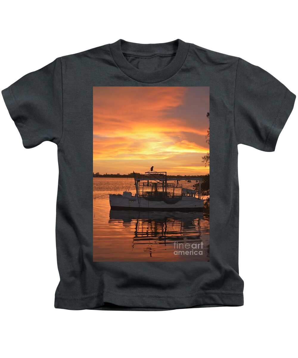 Sunset Kids T-Shirt featuring the digital art Lemon Bay Night by Alison Belsan Horton