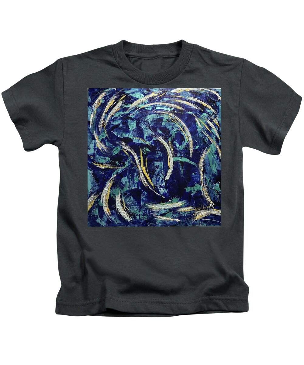 Blue And Pearls Kids T-Shirt featuring the painting Les Gabriels by Medge Jaspan