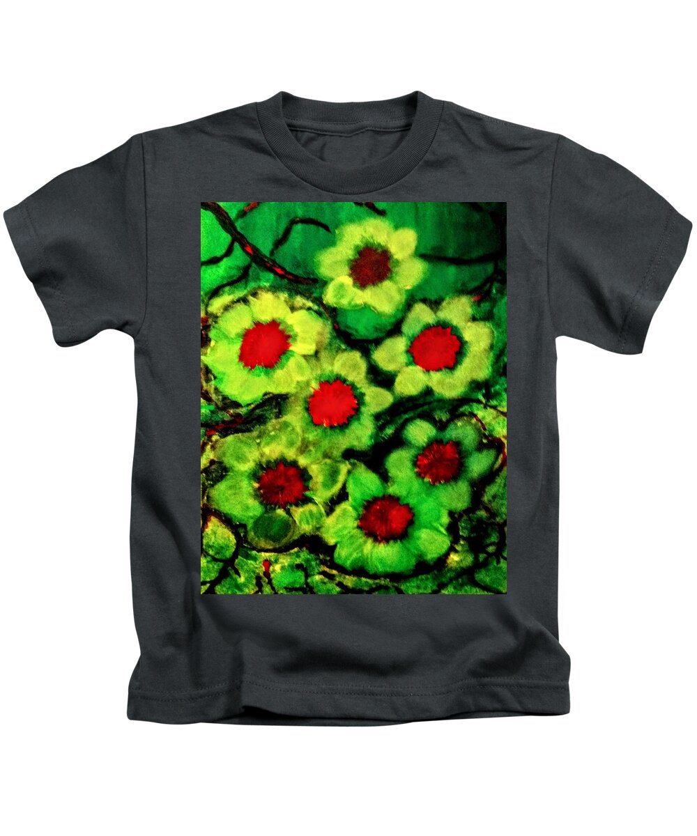 Lime Kids T-Shirt featuring the painting Lime Flower by Anna Adams