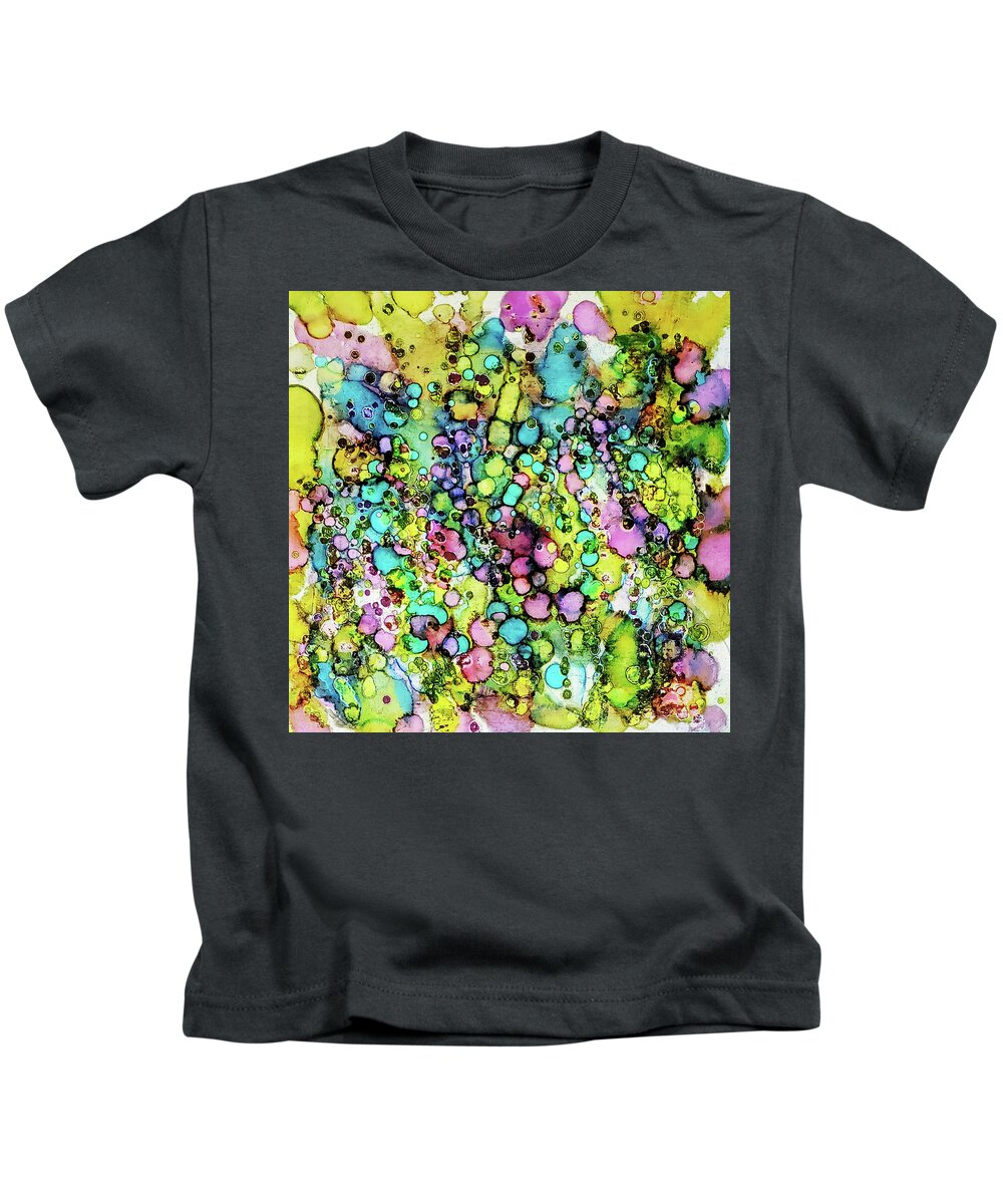 Alcohol Ink Kids T-Shirt featuring the mixed media Lime green, pink and aqua blue by Karla Kay Benjamin