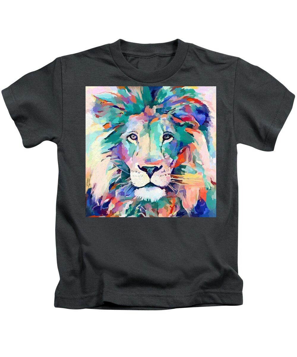 Lion Kids T-Shirt featuring the mixed media Lion Lion by Ann Leech