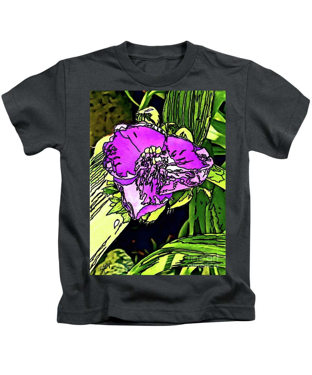 Purple Passion Kids T-Shirt featuring the digital art Little Flower Big Joy by Eileen Kelly