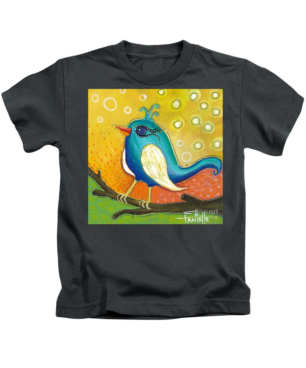 Jay Bird Kids T-Shirt featuring the painting Little Jay Bird by Tanielle Childers
