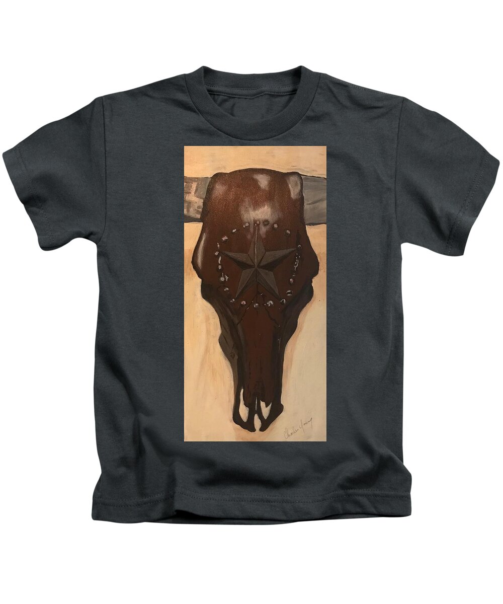  Kids T-Shirt featuring the painting Longhorn by Charles Young