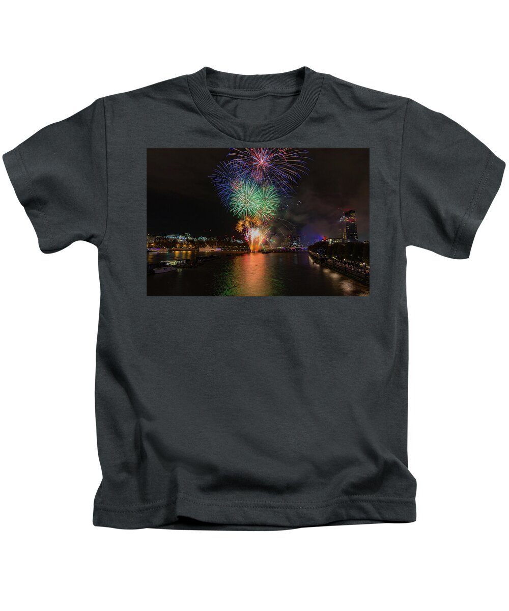 Thames Kids T-Shirt featuring the photograph Lord Mayor firework show in London by Andrew Lalchan