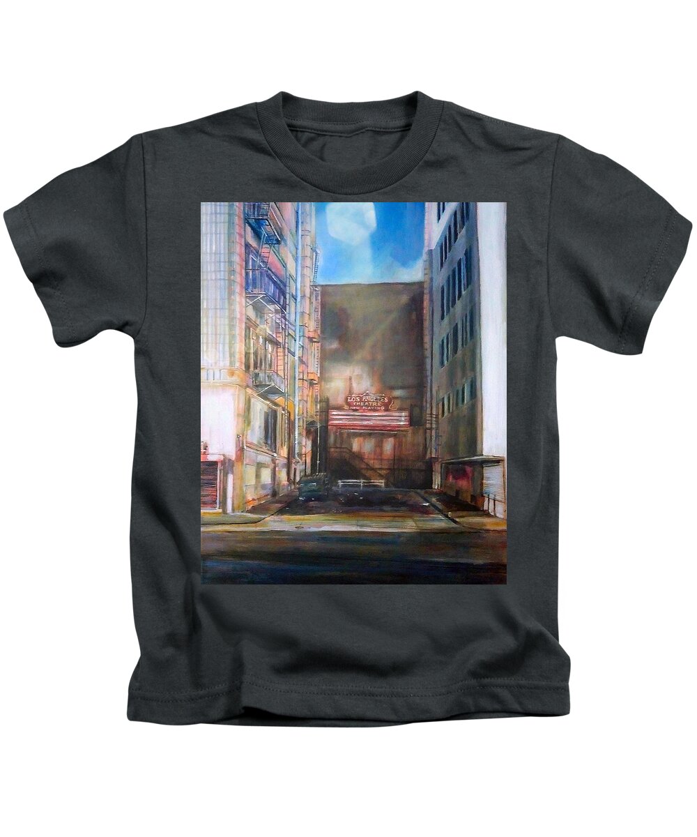  Kids T-Shirt featuring the painting Los Angeles by Try Cheatham