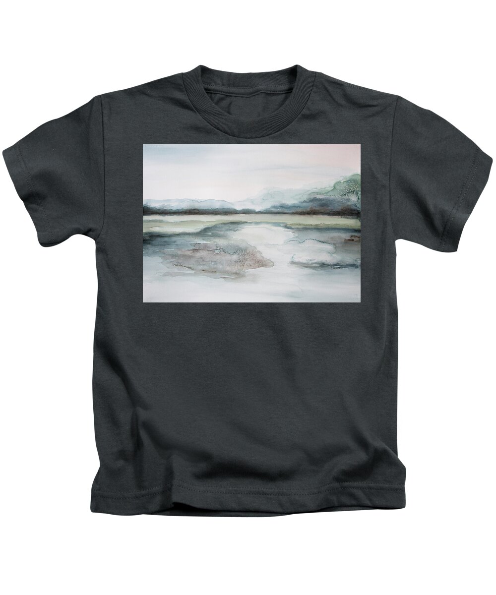 Watercolor Kids T-Shirt featuring the painting Peaceful Lake by Katrina Nixon