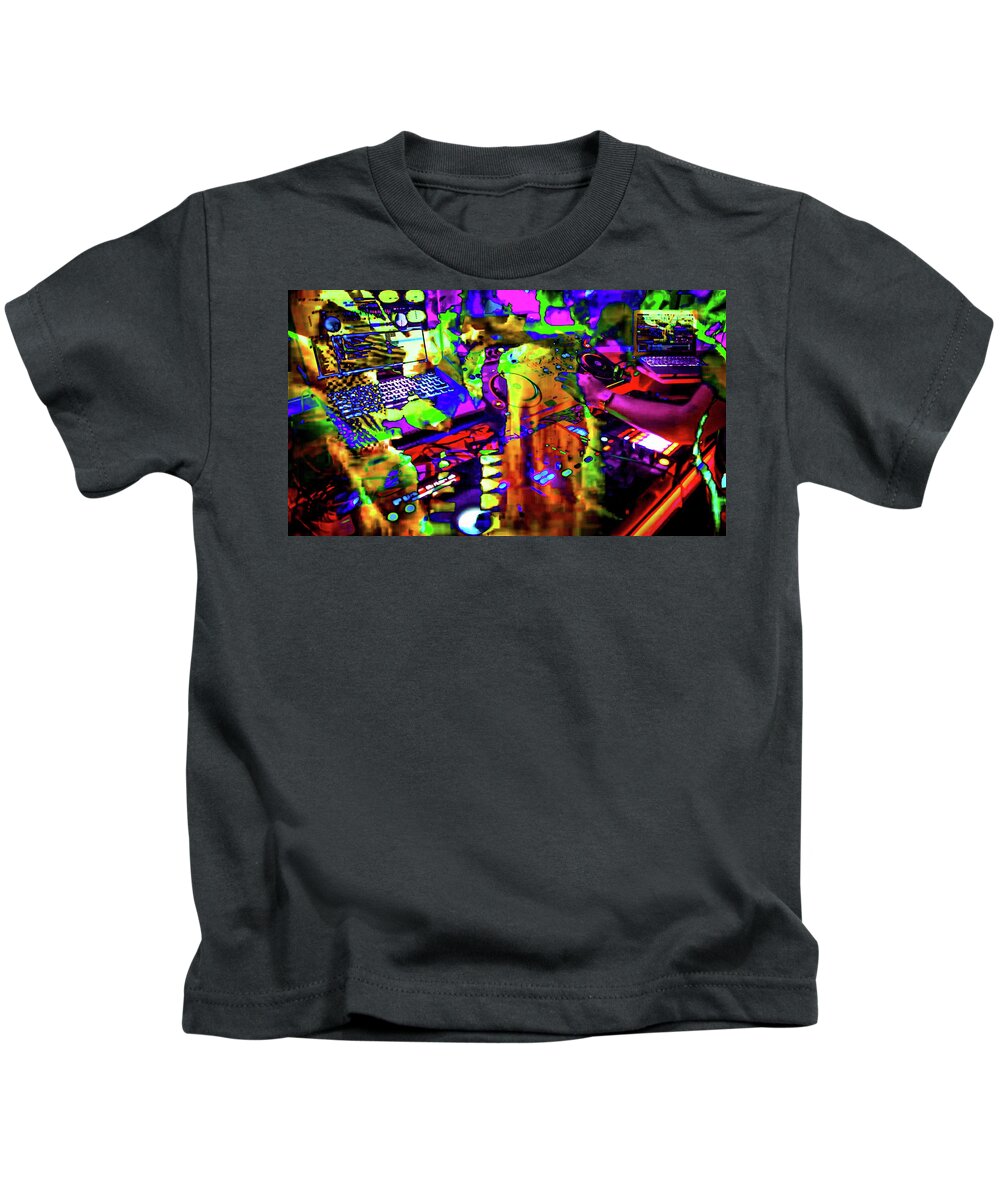 Sunshine Coast Digital Artist Kids T-Shirt featuring the digital art Luvinit Series Mushroom DJ by Joe Michelli