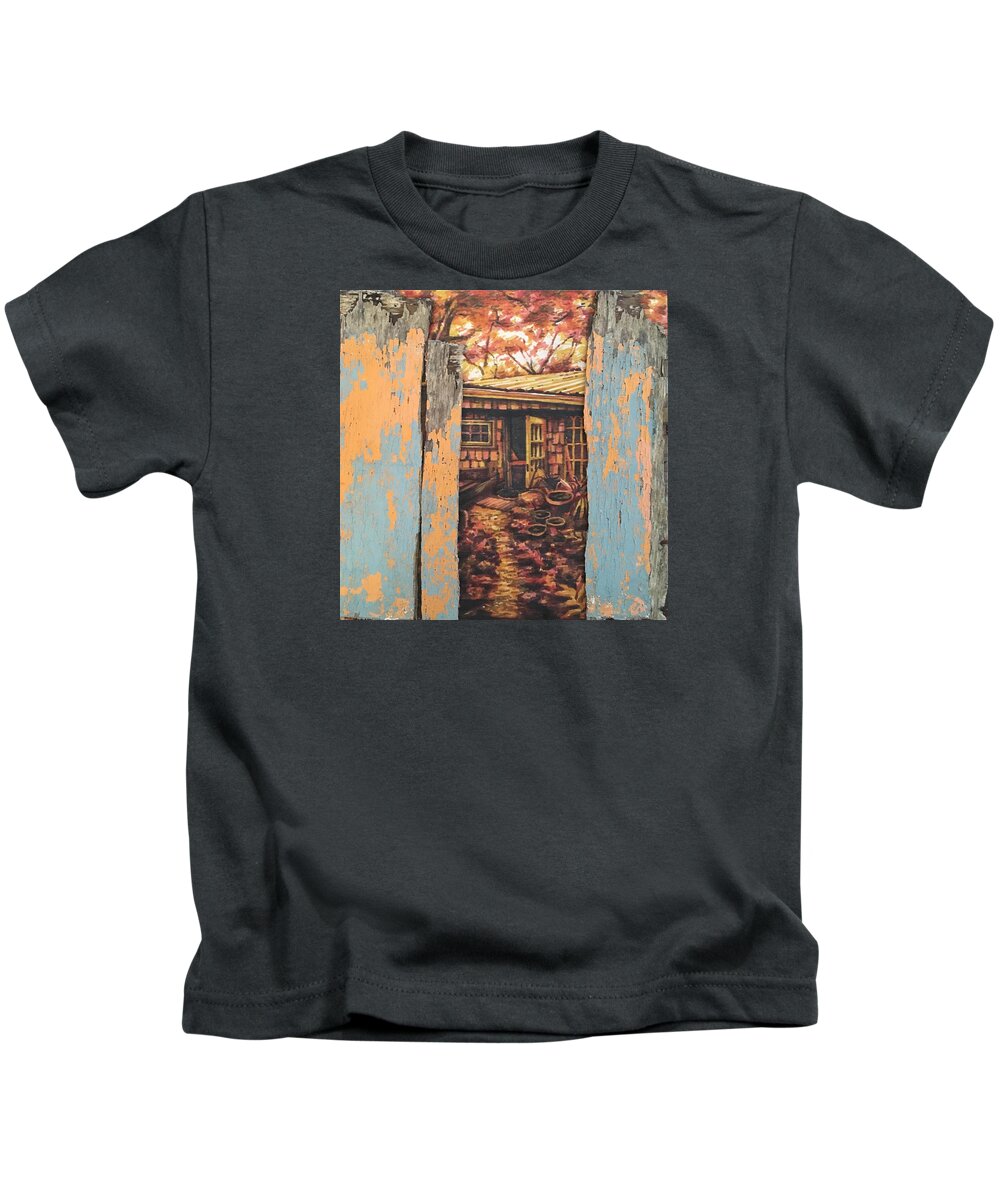 Woods Kids T-Shirt featuring the mixed media Marc's Shack 1 by Matthew Lazure