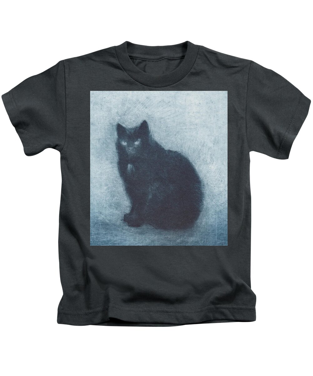 Cat Kids T-Shirt featuring the drawing Madame Escudier - etching - cropped version by David Ladmore