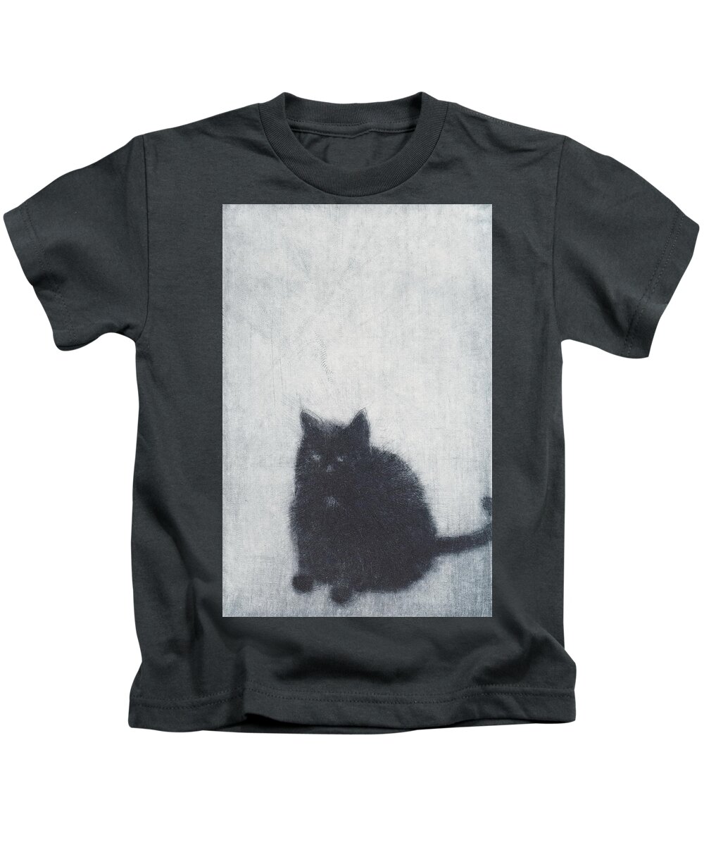Cat Kids T-Shirt featuring the drawing Madame X - etching by David Ladmore