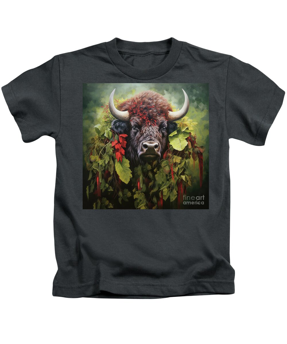 Bison Kids T-Shirt featuring the painting Magnificent Bison by Tina LeCour